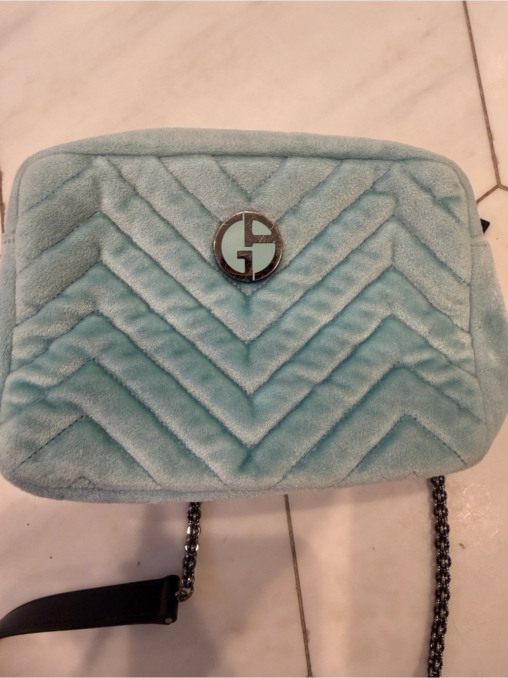 Giorgio Armani Quilted Light Blue Velvet Crossbody Bag